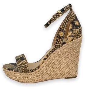 Michael Kors KIMBERLY Snake Embossed Leather Wedge Sandal/ Espadrille - Size: 9